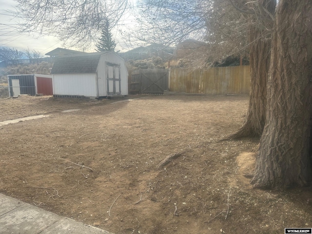 view of yard featuring a storage shed