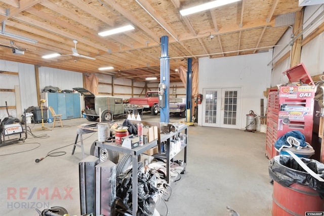 garage with french doors