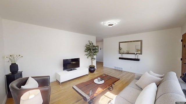 living room with light hardwood / wood-style flooring