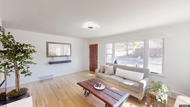 living room featuring plenty of natural light and light wood-type flooring