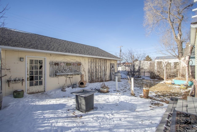 view of snow covered patio