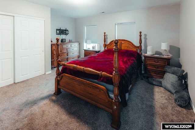 bedroom featuring carpet flooring and a closet