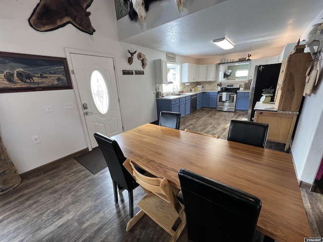 dining area featuring dark hardwood / wood-style flooring and sink