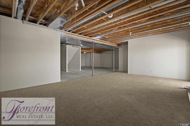 unfinished basement with carpet