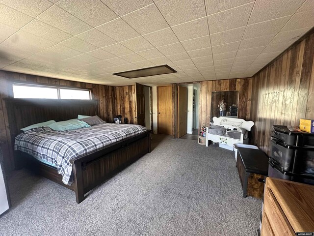 205 Oakley St, Kemmerer, WY 83101 - carpeted bedroom featuring wood walls