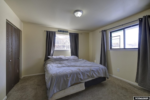 carpeted bedroom with a closet