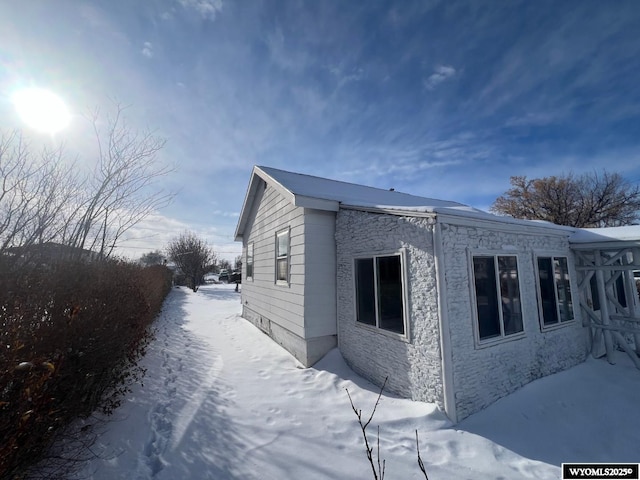 view of snow covered exterior