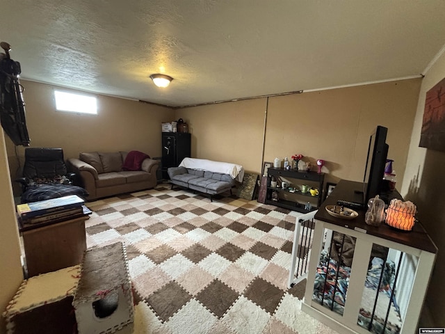 interior space featuring a textured ceiling