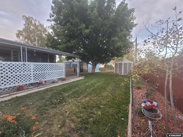 view of yard with a storage unit