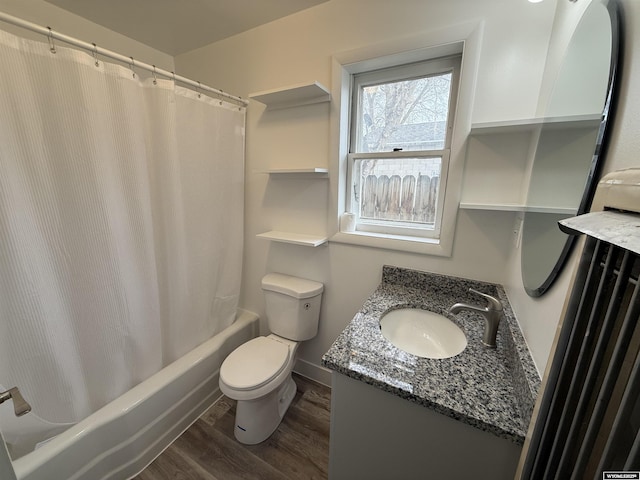 bathroom with vanity, wood-type flooring, and toilet