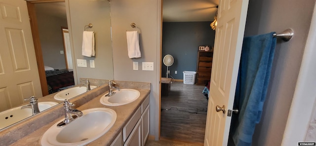 bathroom featuring vanity and hardwood / wood-style floors