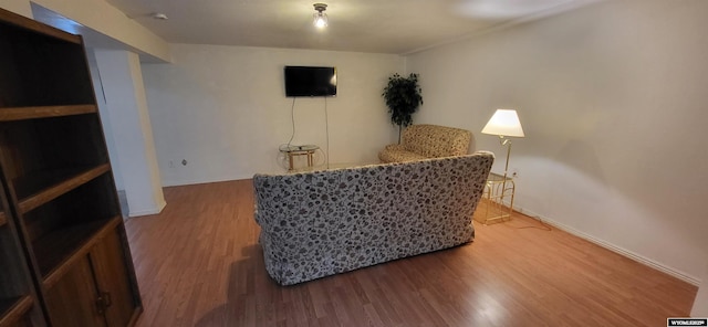 living area with hardwood / wood-style floors