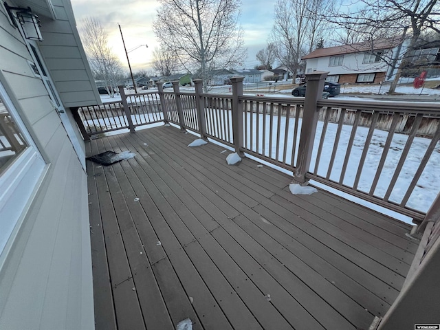 view of snow covered deck