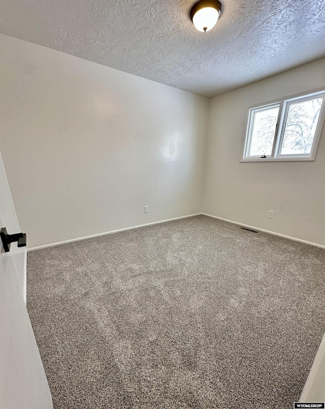 spare room featuring carpet floors and a textured ceiling