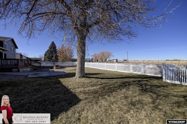 view of yard featuring a patio area and a fenced backyard