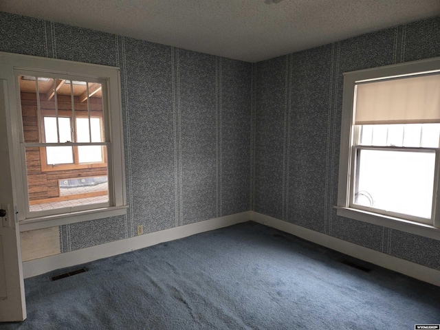 carpeted spare room featuring a textured ceiling