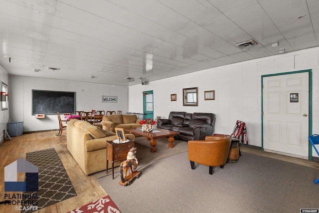 living room featuring light wood-type flooring