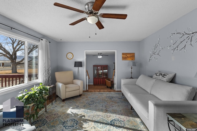 living room with a textured ceiling