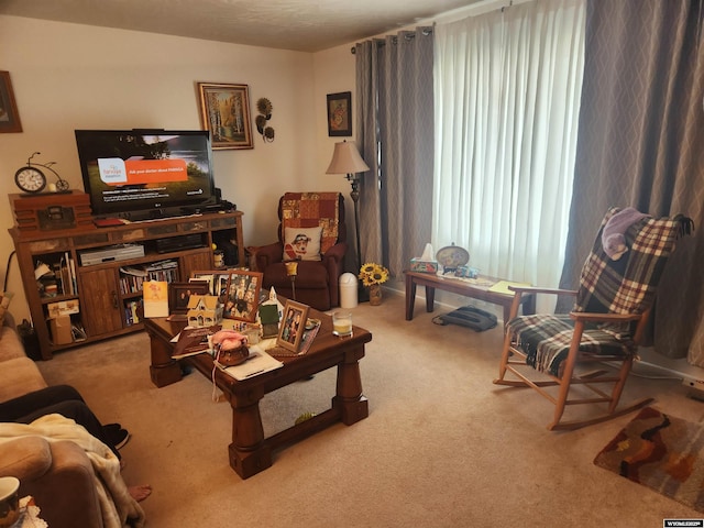 sitting room with light carpet