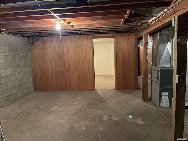 basement with heating unit