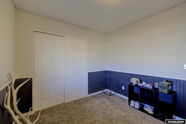 bedroom featuring carpet and a closet