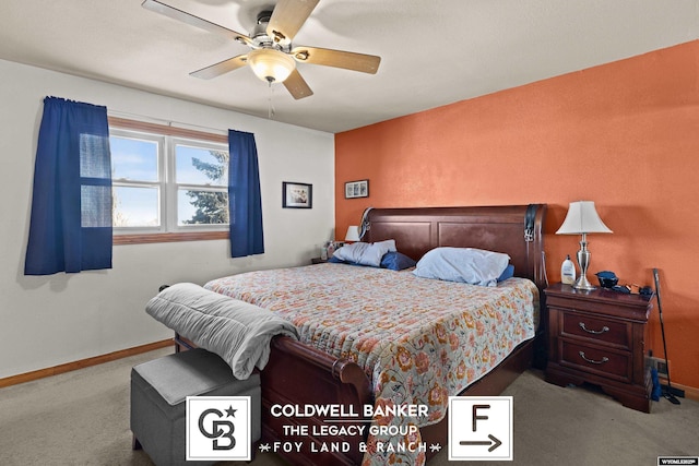 bedroom featuring carpet flooring and ceiling fan