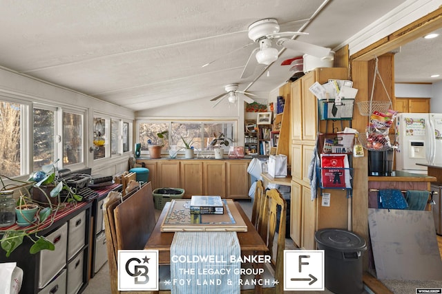 storage area featuring ceiling fan