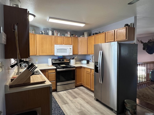 kitchen featuring light hardwood / wood-style floors and appliances with stainless steel finishes