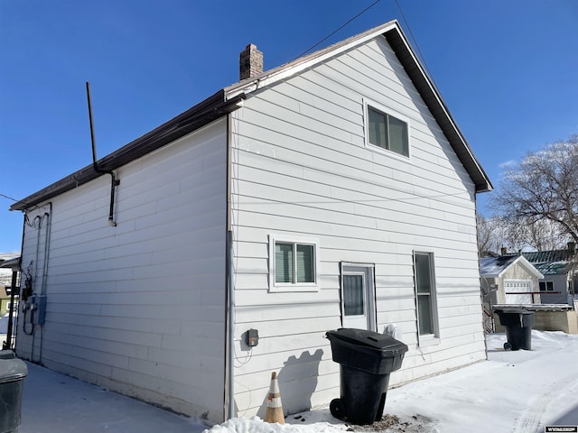 view of snow covered exterior