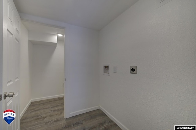 clothes washing area featuring hookup for a washing machine, dark wood-type flooring, and hookup for an electric dryer