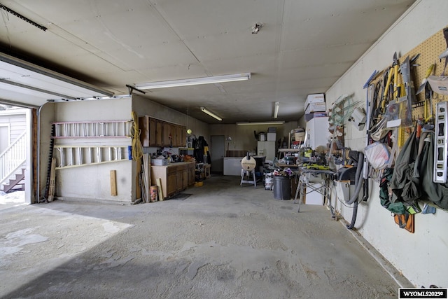 garage featuring a workshop area