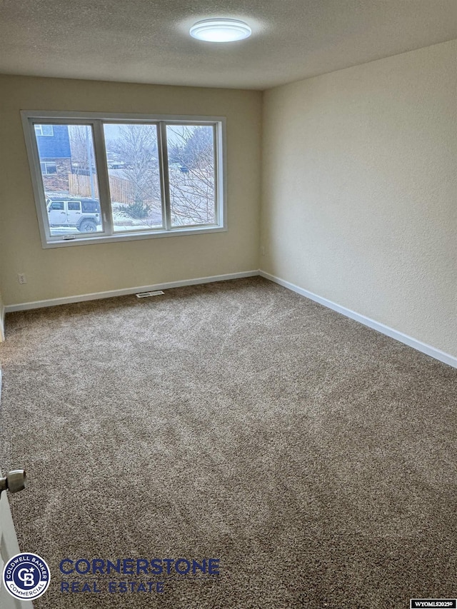 unfurnished room with carpet floors and a textured ceiling