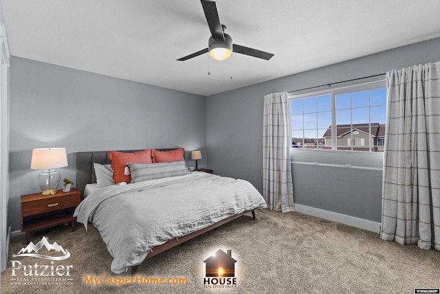 bedroom featuring carpet floors and ceiling fan