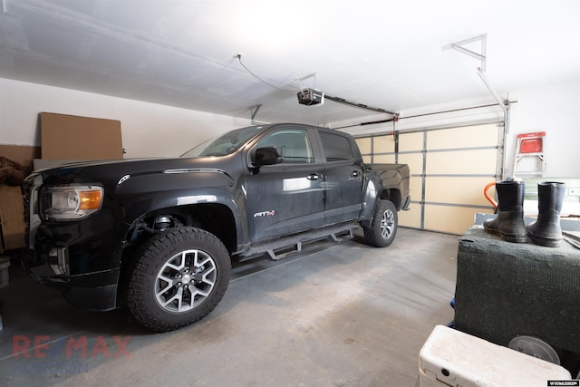 garage with a garage door opener