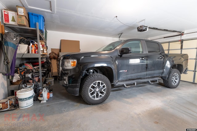 garage with a garage door opener