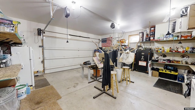 garage featuring white refrigerator