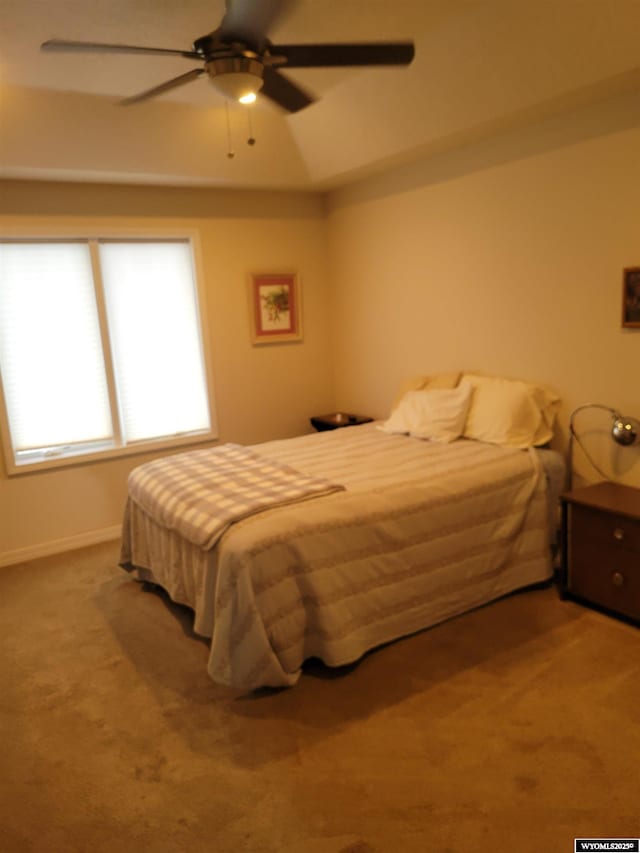 bedroom featuring carpet flooring and ceiling fan