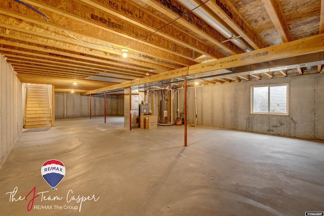 basement featuring water heater