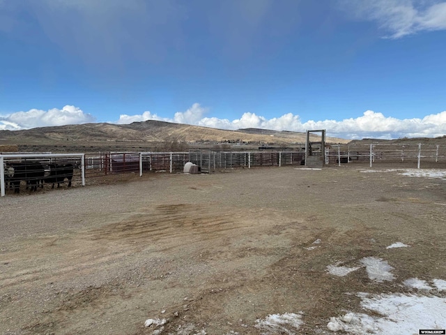 view of yard with a mountain view and a rural view