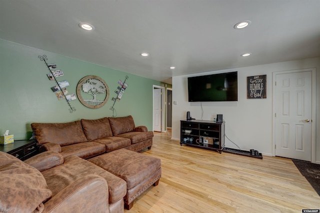 living room with light hardwood / wood-style flooring