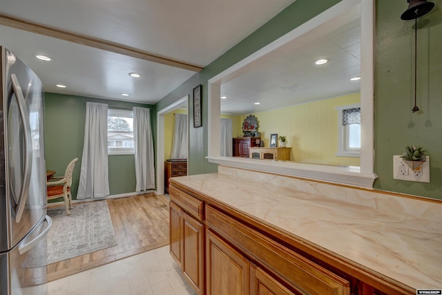 kitchen with stainless steel fridge