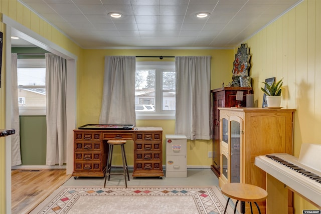 home office with ornamental molding