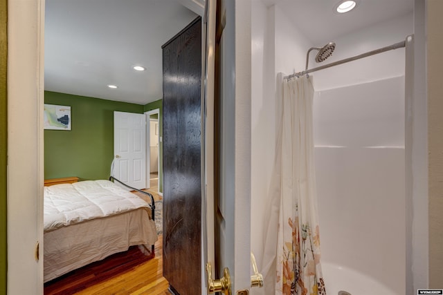 bedroom with light hardwood / wood-style flooring