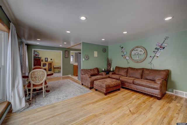 living room with light wood-type flooring