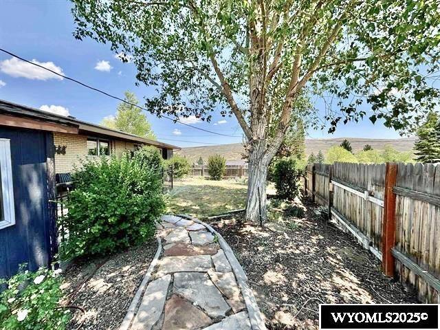 view of yard with a fenced backyard