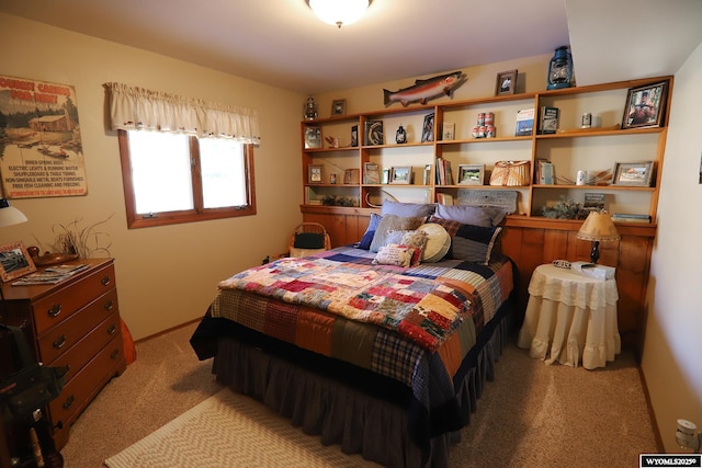 bedroom with light carpet