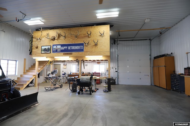 garage with metal wall