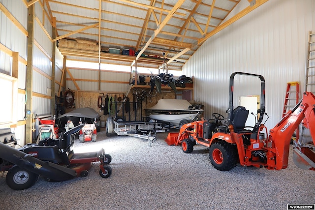 garage with metal wall