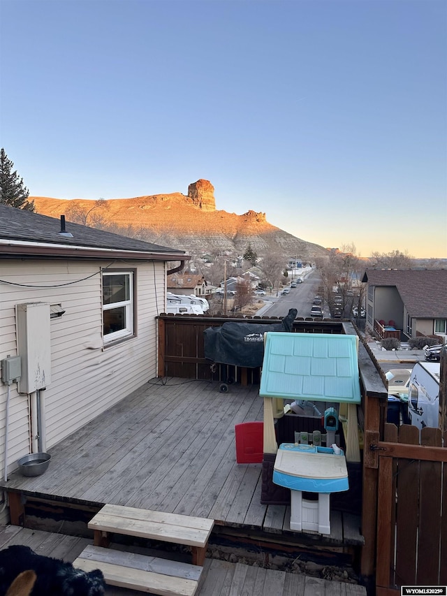 deck featuring a mountain view