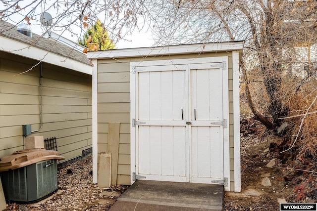 view of shed featuring central AC unit